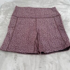 CVG Constantly Varied Gear Mauve Leopard Print Biker Shorts Pockets Medium 5in